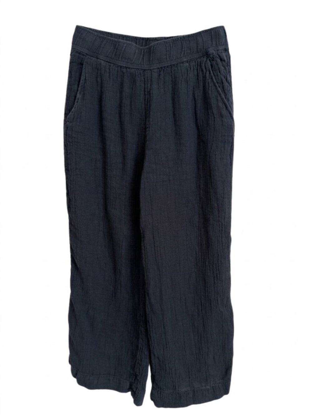 Tahari Lined 100% Linen Wide Leg Crop Pants Black Coastal Quiet Luxury Size S